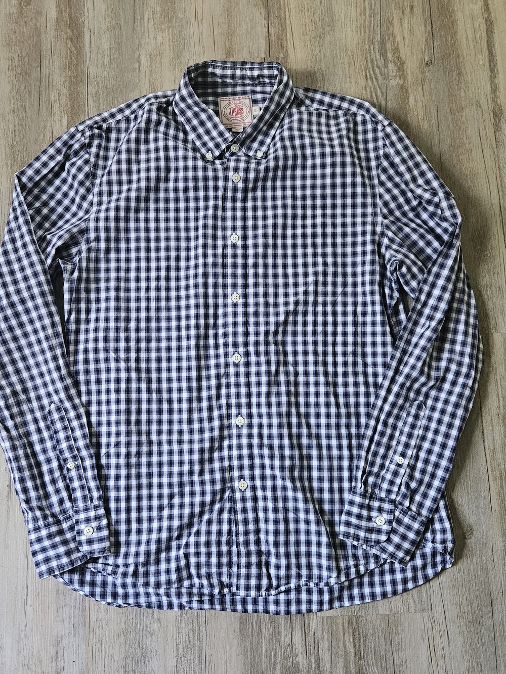 J. Press Men's Purple and White Checked Oxford Cotton Button-Down Shirt Large